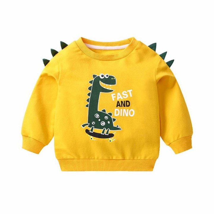 Zerototens Baby Boys Girls Cartoon Dinosaur Printing Sweatshirts Long Sleeve T-Shirt Threaded Cuffs Crew-Neck Pullover Toddler Kids Casual Cotton Tops Age 3-24Months