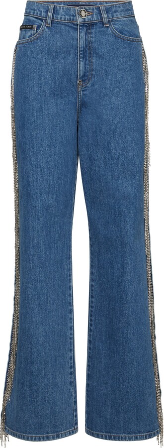 Philipp Plein Skater Fit Jeans Crystal Fringes