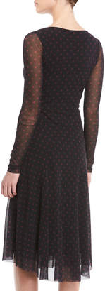 Fuzzi Dot-Print Tulle Long-Sleeve Wrap Dress