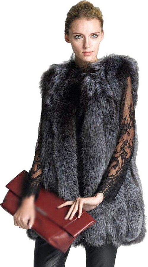 LvRao Women Fluffy Faux Fur Gilet Vest Winter Warm Waistcoat Sleeveless  Jacket Coat (Gray - ShopStyle