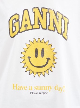 Ganni Smiling Face-print Cotton-jersey T-shirt - White Multi