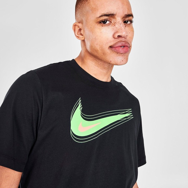 black nike shirt with blue swoosh