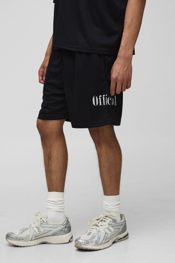 boohoo Mens Black Relaxed Official Lace Applique Mesh Shorts