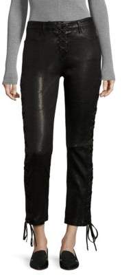 Frame Lace-Up Leather Skinny Pants
