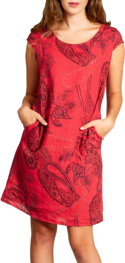 Caspar SKL035 Women Knee-Length Italy Linen Summer Dress Abstract Flower Print 