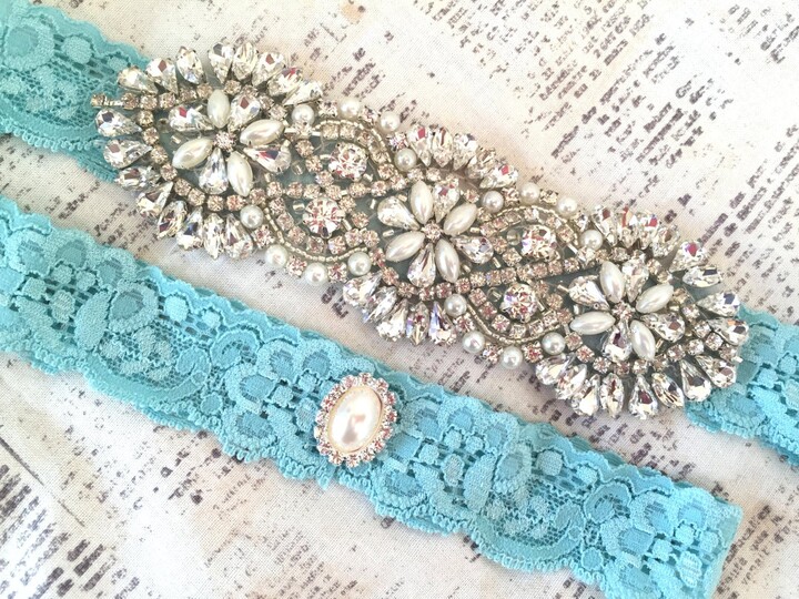 Turquoise Bridal Garter, Garter Set, Garters For Wedding, Lace Garter, Custom Lace Wedding