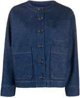 ladies collarless denim jacket