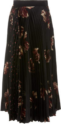 Vince Pleated Floral-Print Cashmere Midi Skirt