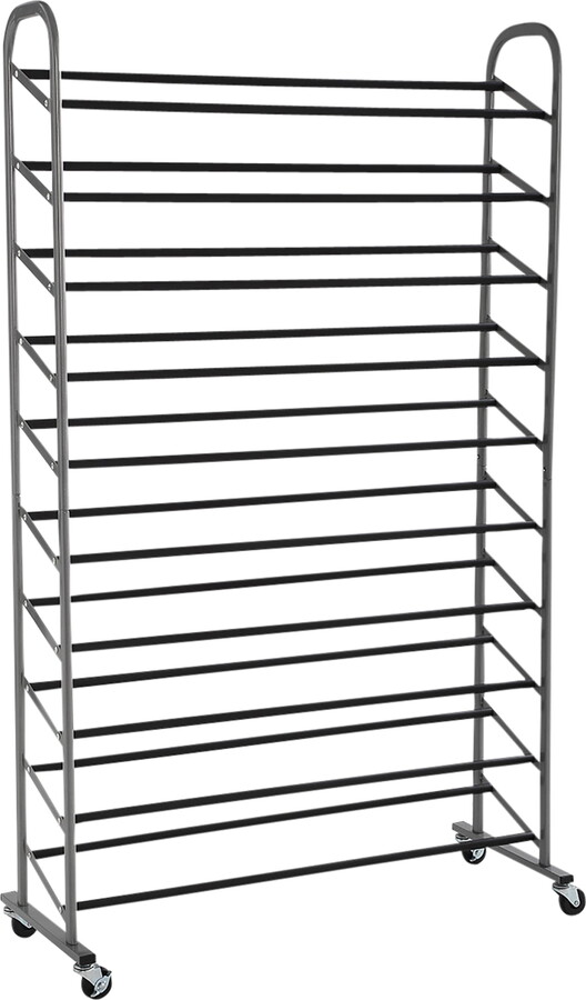 Mainstays 10-Tier Rolling Shoe Rack, Silver Finish, up to 30 Pair of Shoes