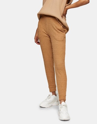 Topshop fluffy joggers in caramel 