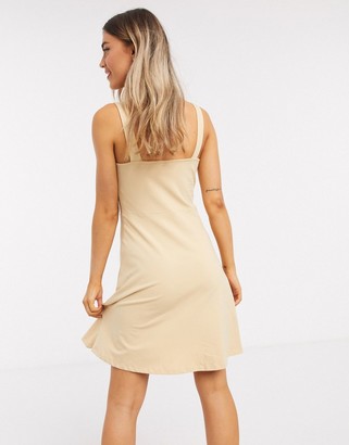 Pieces ang strappy skater dress in sand