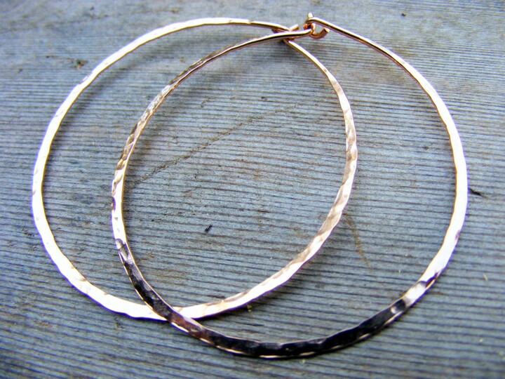 Etsy Rose Gold Hoops, Skinny, Slim, Big, Thin Hammered Hoop, Simple Light 14Kt Pink Filled Hoops Earring