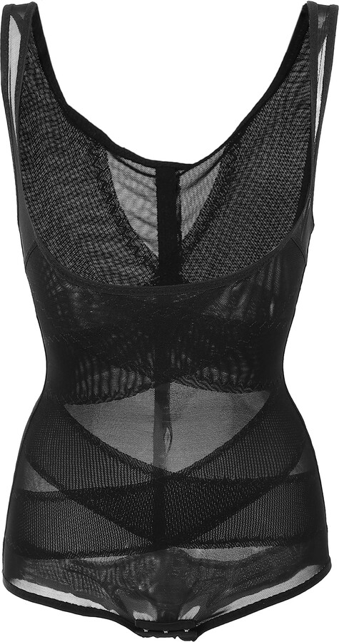 Unique Bargains Women Shapewear Tummy Control Mesh Belt Full Bust Body Shaper Bodysuit XL Black