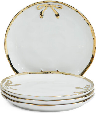 TJMAXX Set Of 4 Hand Painted Bow Side Plates, Gold