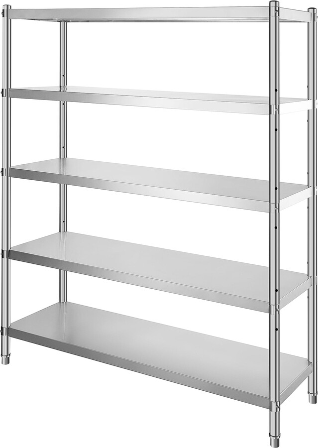 KFFKFF 5-Layer Adjustable Storage Rack, 60x18.5 Inch, Stainless Steel - Ideal for Kitchen, Office, and Garage - Each Layer Holds up to 330lb