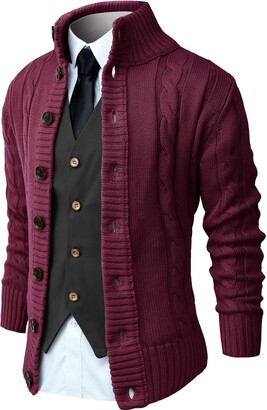 NITAGUT Men's Cardigans Long Sleeve Stand Collar Sweaters Button Down Cable  Knitted Sweater(Purple - ShopStyle