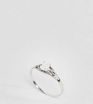 ASOS Curve DESIGN Curve Sterling Silver Faux Moonstone Ornate Engraved Ring