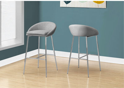 Orren Ellis Bar Stool Set Of 2 Bar Height Chrome Metal Grey Fabric Contemporary Modern