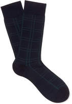 Thumbnail for your product : Pantherella Walbrook Checked Mercerised Cotton-Blend Socks - Men - Navy