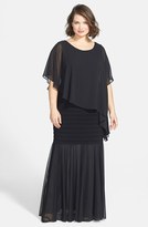Thumbnail for your product : Betsy & Adam Shutter Pleat Chiffon Capelet Gown (Plus Size)