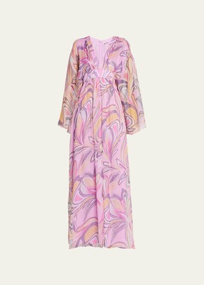 Alexis Sydney Bell-Sleeve Silk Empire Maxi Dress