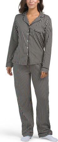 TJMAXX Cotton Stripe Be Natural Long Sleeve Pajama Set For Women
