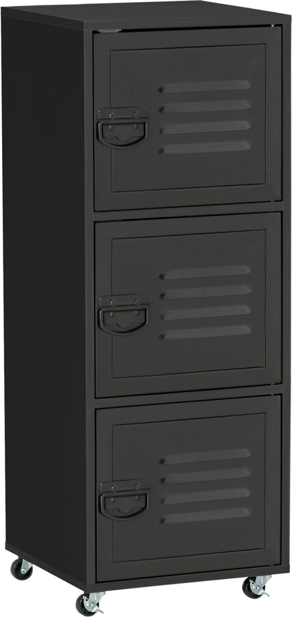 HOMCOM Rolling Storage Cabinet 3-Tier Mobile File Cabinet on Wheels ...