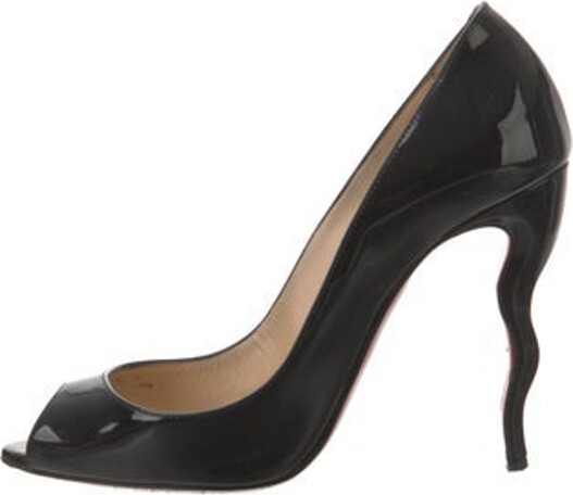 Christian Louboutin Patent Leather Pumps Black Peep-Toes Designer