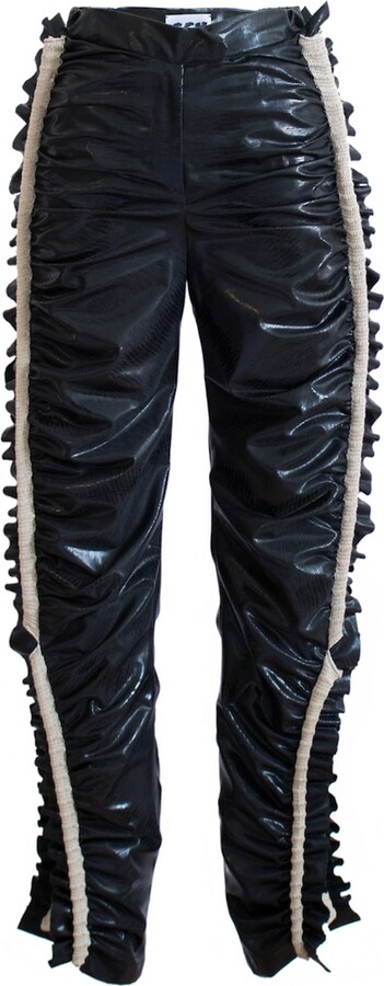 Ccy Currency Black / Grey Frill Pants - Shiny Black