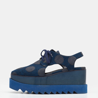 Stella McCartney Blue Canvas Elyse Cut-Out Platform Derby Sneakers