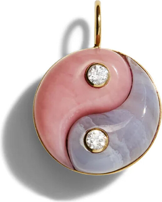 Retrouvaí Pink Opal & Blue Lace Agate Yellow Gold Yin Yang Charm