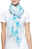 Thumbnail for your product : Oscar de la Renta Ethereal Floral-Print Scarf, White/Blue