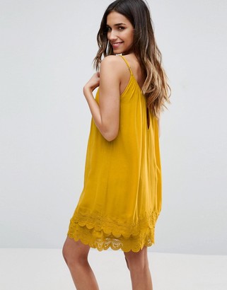 Vila Pleated Front Cami Dress With Crochet Trim