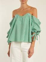Thumbnail for your product : Caroline Constas Gabriella Off The Shoulder Gingham Top - Womens - Green White