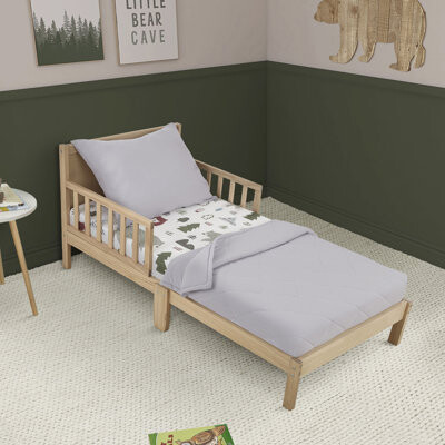 Evolur Grizzly Bear Collection 3pc Toddler Bed Set (fitted Sheet, Comforter, Pillow Case) In Rocky Grey & Bear Print