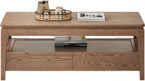 dinlin home Ash Wood Coffee Table with 4 Drawers