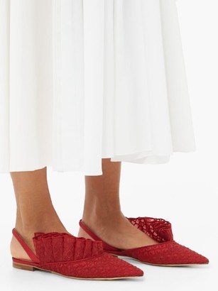 Andrea Mondin - Odette Embroidered-ruffle Slingback Sandals - Red