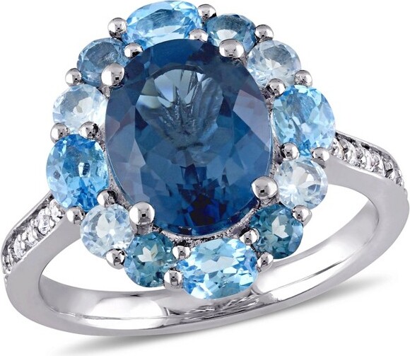 Everly Jewelry EVERLYJEWELRY|SterlingSilver53/8CTTGWLondonBlueTopazWhiteTopazSwissBlueTopazSkyBlueTopazHaloRing