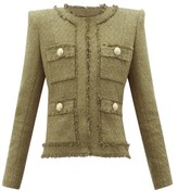 Thumbnail for your product : Balmain Raw-edge Cotton-blend Tweed Blazer - Khaki