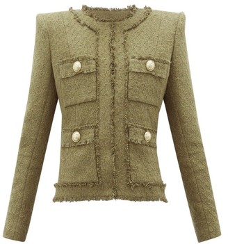 Balmain Raw-edge Cotton-blend Tweed Blazer - Khaki