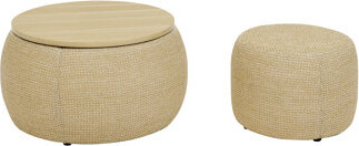Hokku Designs Round Woven Rattan Fabric Ottoman | Round Storage Ottoman For Living Room & Bedroom | Decorative Home Furniture Natural