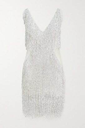 NBLUXE Sariyah Hand Embellished Mini Dress - Silver/White L
