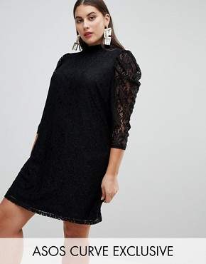 ASOS Curve CURVE Lace Mini Dress With Puff Sleeves