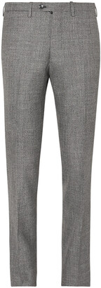 Kiton Grey Slim-Fit Micro-Puppytooth Cashmere, Linen And Silk-Blend Suit Trousers