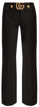 Gucci Gg Wool And Silk Blend Cady Kick Flare Trousers - Womens - Black