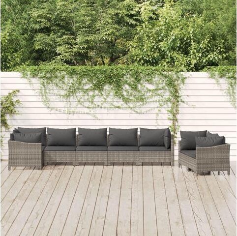 VidaXL Patio Furniture Set 8 Piece Sofa Set with Cushions Gray Poly Rattan