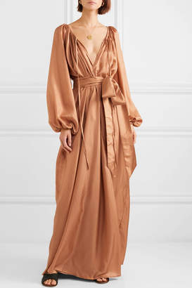 Kalita Andromeda Belted Silk-habotai Maxi Dress - Bronze
