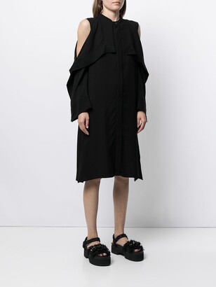 Yohji Yamamoto Drape-Detail Cold Shoulder Dress