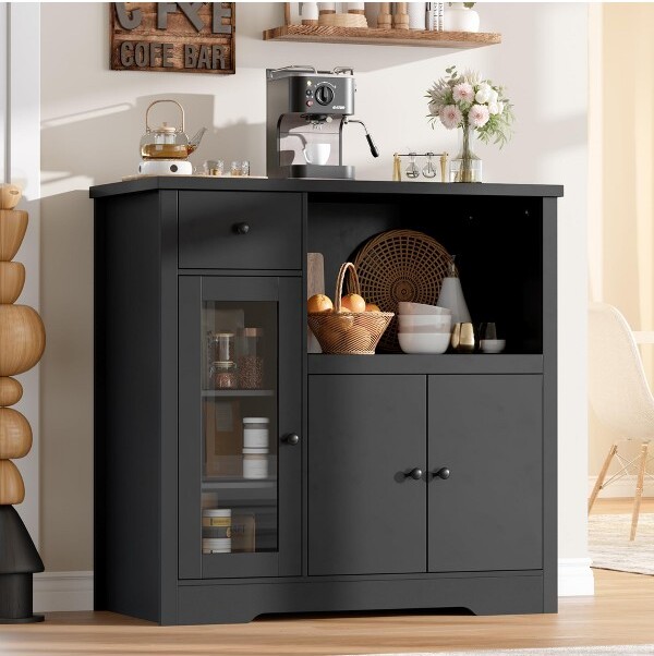 SunnyFurn MicrowaveCabinetwithStorage-BuffetCabinetSideboard，forKitchenDiningRoomLivingRoomHallway