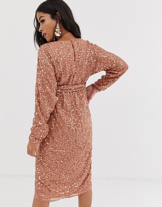 ASOS DESIGN Maternity midi dress with batwing sleeve and wrap waist in scatter sequin
